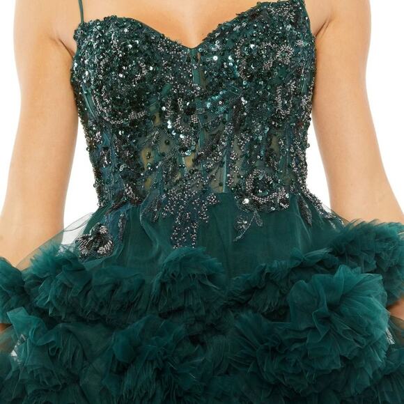 Mac Duggal 20645 Embellished Tulle Mini‎ Dress Hunter Green Size 2 NWT - Picture 3 of 10